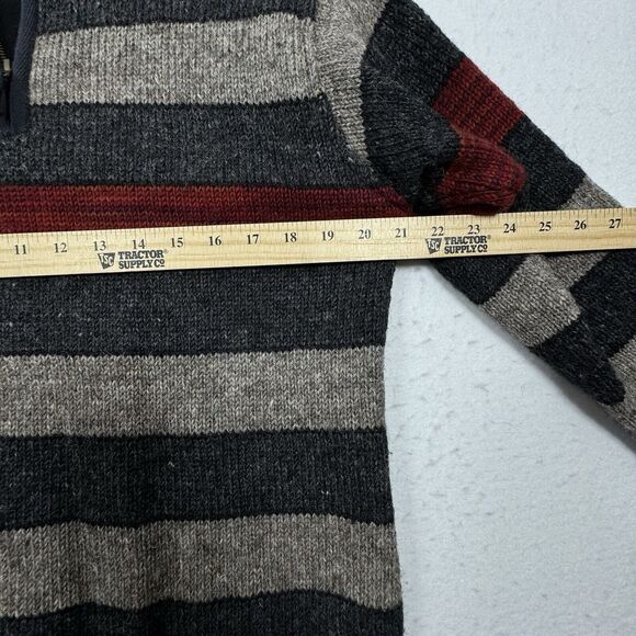 LAUNDROMAT Handcrafted Gray & Red Striped 100% Wool 1/4-Zip Pullover Sweater M - Picture 6 of 7